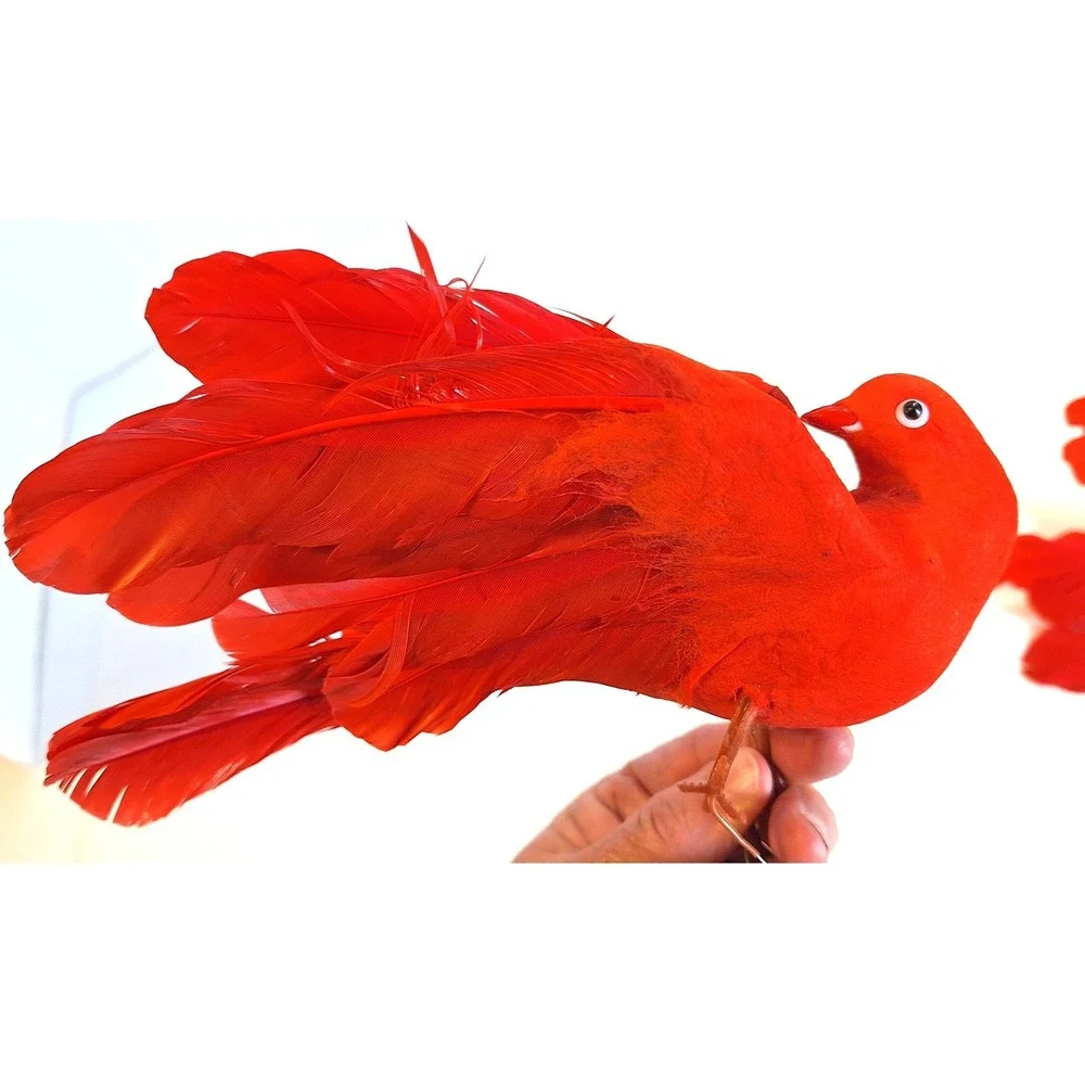 Vintage Red Feathered Bird Floral Picks Set of 3 Christmas Decor Craft Supplies